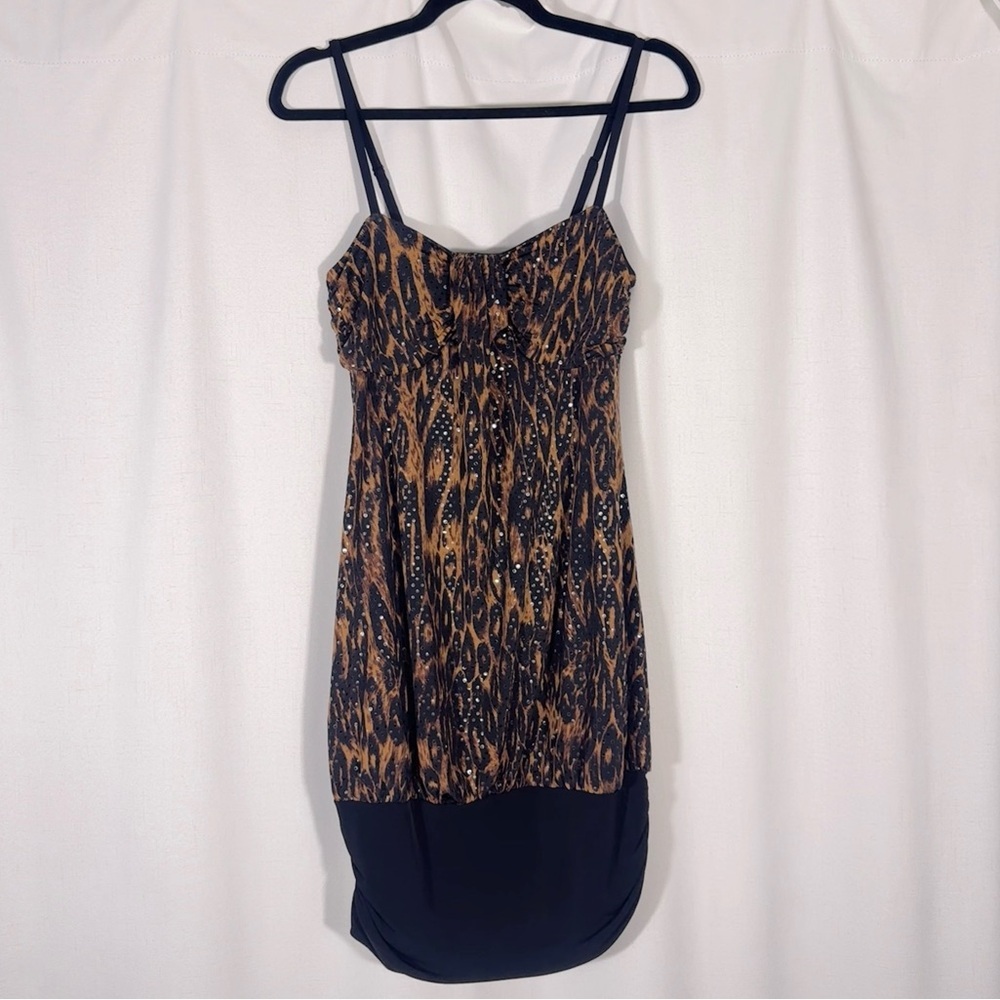 La Belle Y2K Leopard Print Sparkle Mini Dress